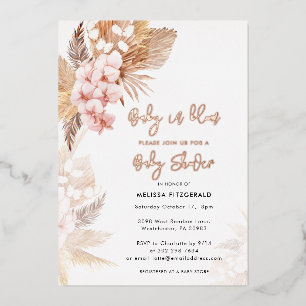 Pampas Gras Boho Mädchen Baby Shower Rose Gold Folieneinladung