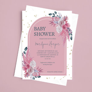 Pampas Gras Boho Rosa Babyparty Einladung