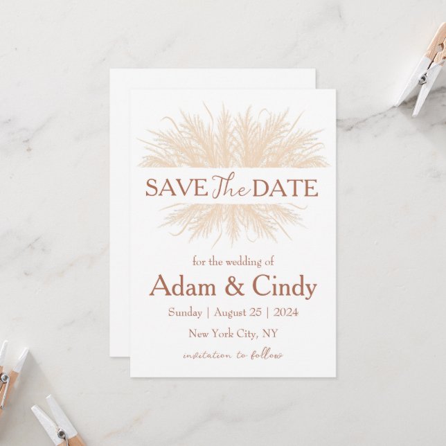 Pampas Gras boho speichern Daten Einladung (Vorderseite/Rückseite Beispiel)