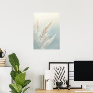 Pampas Gras Botanischer Kunstposter Sanftes Blau Poster