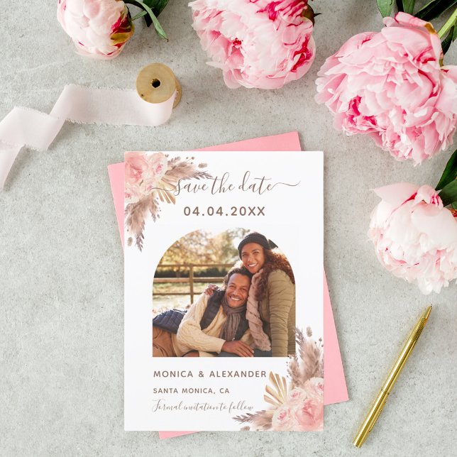 Pampas Gras Foto Blush Hochzeit Speichern Sie das  Save The Date (Von Creator hochgeladen)