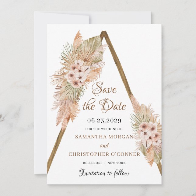 Pampas Gras getrocknet Palm Arch Pinselstrich Orch Save The Date (Vorderseite)