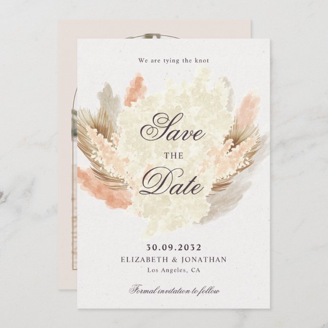 Pampas Gras getrocknete Blume Boho Foto Save The Date (Vorne/Hinten)