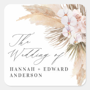 Pampas Gras getrocknete botanische Drehbuch Hochze Quadratischer Aufkleber