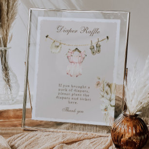 Pampas Gras Mädchen Wäscheleine Baby Shower Windel Poster