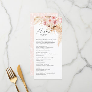 Pampas Gras MOdern Boho BLush PInk Menü-Karte Menükarte