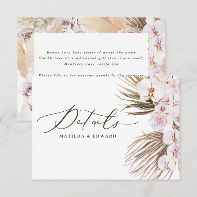 Pampas gras palm orchid moderne rustikale Details RSVP Karte (Vorne/Hinten)