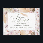 Pampas gras palmenblättrig orchid moderne rustikal ankündigungspostkarte<br><div class="desc">Pampas Gras,  Palmenblätter,  Blätter und orchid Blume natürliche moderne rustikale Hochzeit speichern das Datum Einladung. Teil einer Hochzeitskollektion. Schöner,  eleganter Text und natürliche,  moderne Blattgrasflächen. Ideal Frühling,  Sommer,  Herbst,  Herbst oder Winter Hochzeit Thema.</div>