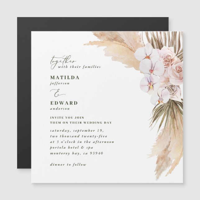 Pampas gras palmenblättrig orchid moderne rustikal magnetkarte (Vorne/Hinten)