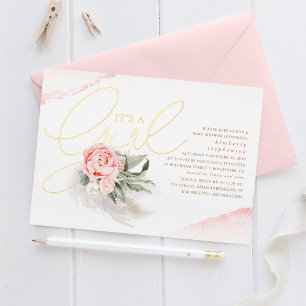 Pampas Gras Pink Florale Süße Baby Shower Echt Folieneinladung