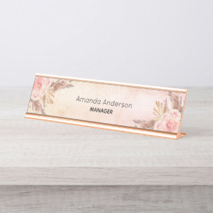 Pampas Gras Rosa Rose Gold Schreibtischnamensplakette