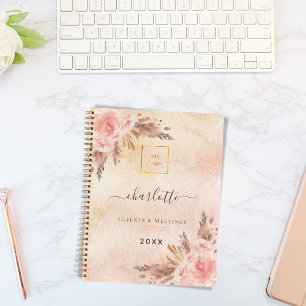 Pampas Gras Rose Gold Blumen Geschäft Logo QR Notizbuch