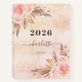Pampas-Gras-Rose Goldfloralen Name 2023 Notizbuch