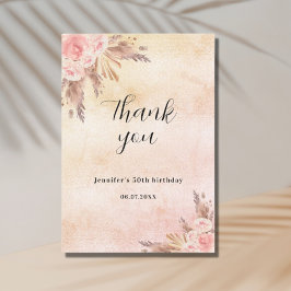 Pampas-Gras-Rose Goldflorchen Boho Dankeskarte