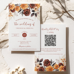 Pampas-Gras-Rust-Fall-QR-Code in einer Hochzeit Einladung