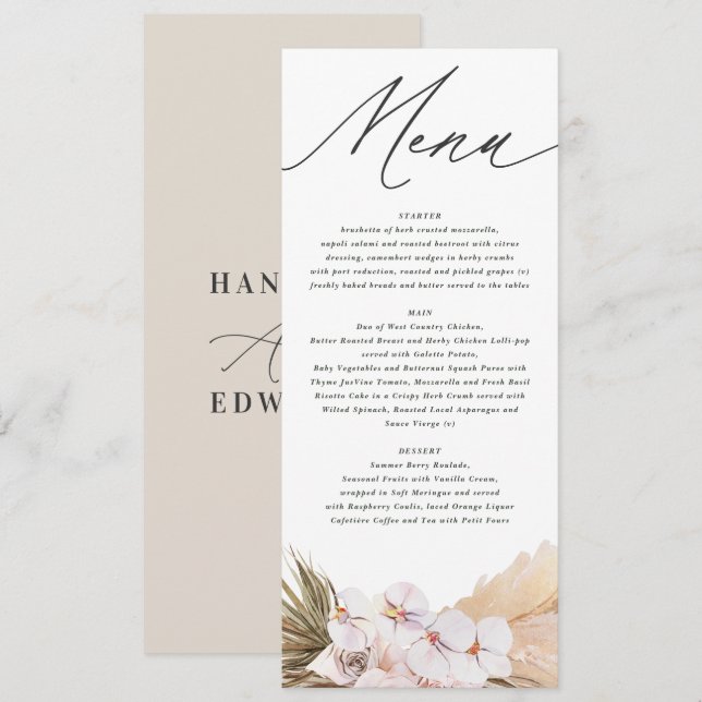 Pampas-Gras-Schrift Menükarte (Vorne/Hinten)