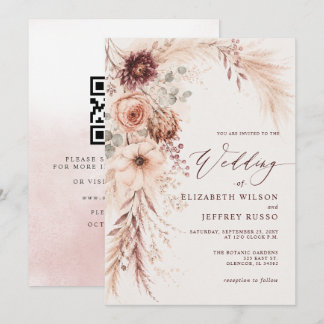 Pampas Gras Terrakotta Herbst QR Code Hochzeit Einladung