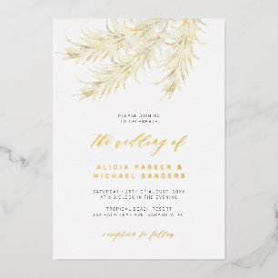 Pampas Gras tropische Hochzeit Gold real Folieneinladung