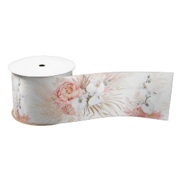 Pampas Gras und rosa Blume Satin Ribbon Satinband
