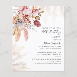 Pampas Grass 70. Geburtstagsparty Chic Einladung