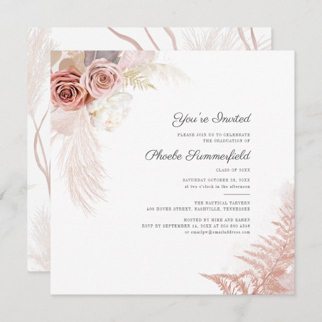 Pampas Grass Abschluss 2024 Party Einladung (Vorne/Hinten)