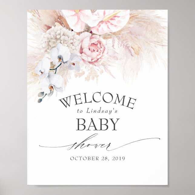 Pampas Grass and Anthuriums Baby Dusche Willkommen Poster (Vorne)