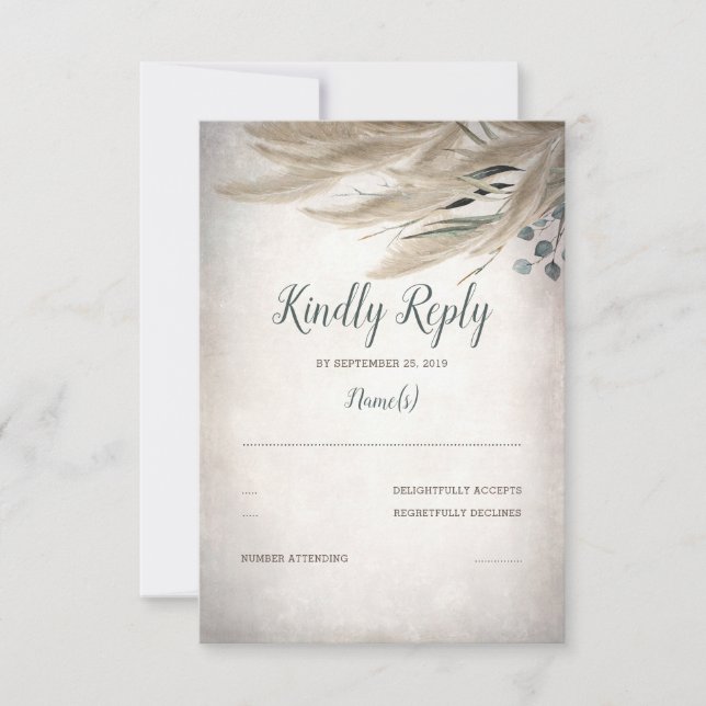 Pampas Grass and Greenerity Wedding RSVP (Vorderseite)