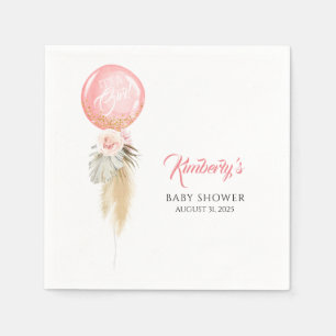 Pampas Grass and Pink Blume Ballon Babydusche Serviette