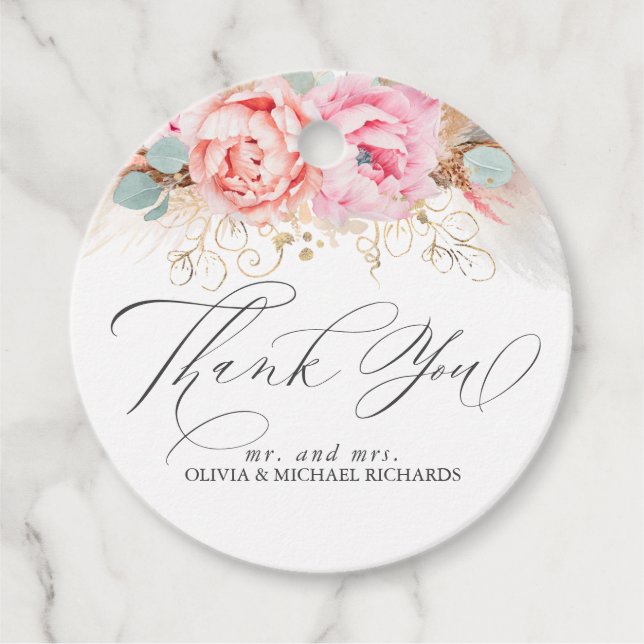 Pampas Grass and Pink Blume Vielen Dank Geschenkanhänger (Vorderseite)