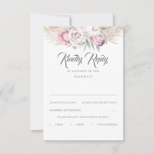 Pampas Grass and Pink King Protea Wedding RSVP (Vorderseite)