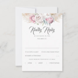 Pampas Grass and Pink King Protea Wedding RSVP Karte