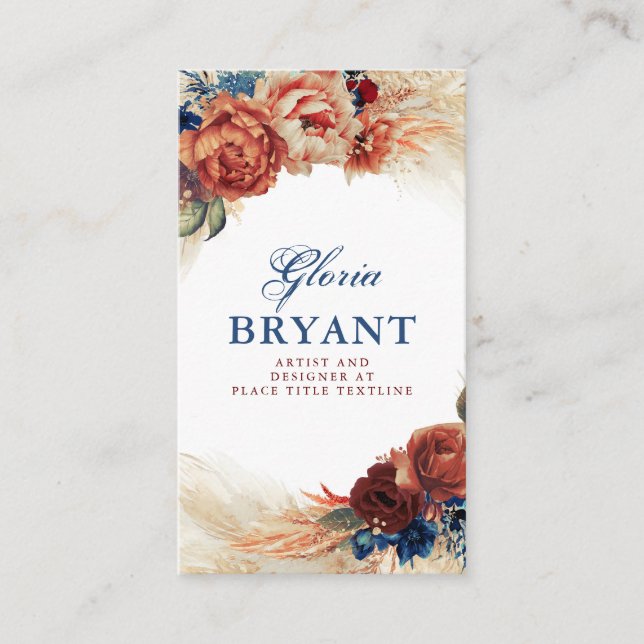 Pampas Grass and Rust Terracotta Blume Botanisch Visitenkarte (Vorderseite)