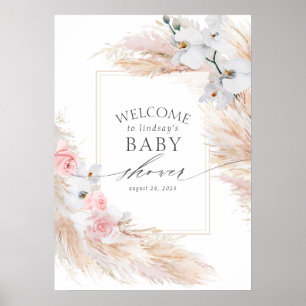 Pampas Grass and White Orchids Babydusche Willkomm Poster