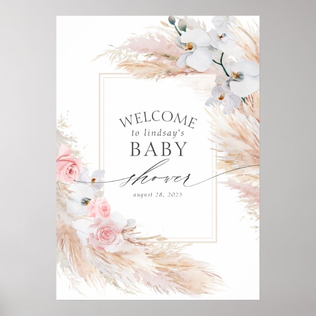 Pampas Grass and White Orchids Babydusche Willkomm Poster (Vorne)