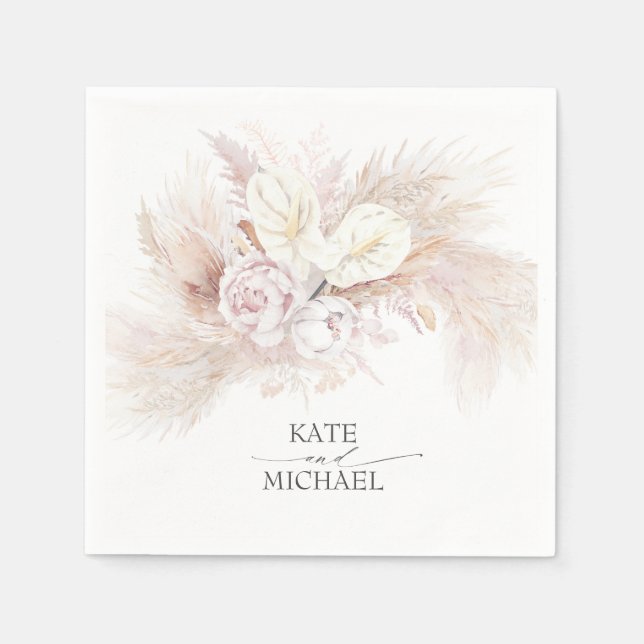 Pampas Grass Anthuriums Elegantes tropisches Ambie Serviette (Vorderseite)