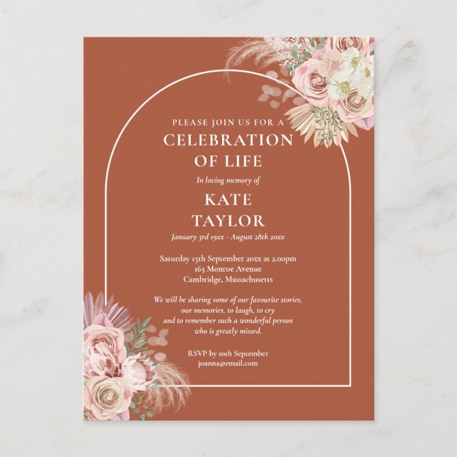 Pampas Grass Arch Feier zur Beerdigung des Lebens Postkarte (Vorderseite)