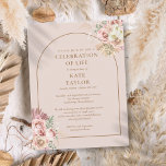 Pampas Grass Arch Feier zur Beerdigung des Lebens Postkarte<br><div class="desc">Elegante florale Pampasgras,  Aquarellfarben und schicke Bogen bilden den Rahmen für die Feier des Lebens,  und Grabungsdetails,  die in der modernen Goldtypografie auf einem sanften,  blütenrosa Hintergrund Set sind. Entwickelt von Thisisnotme©</div>