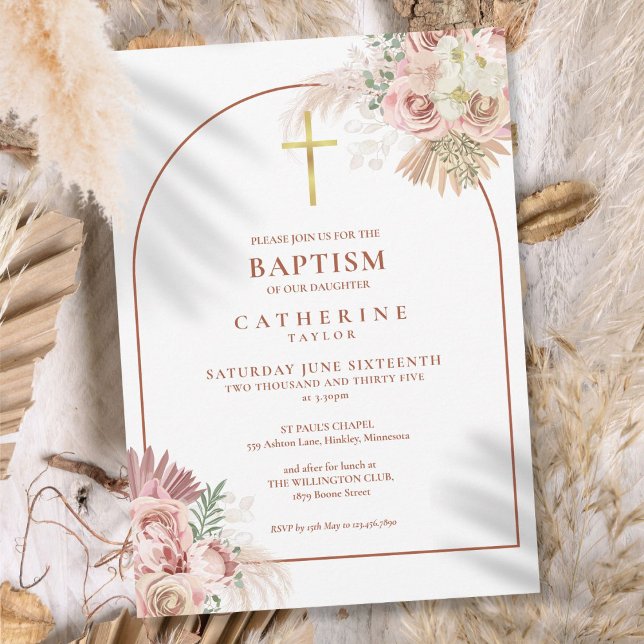 Pampas Grass Arch Taufe Einladung zur Feier (Pampas Grass Arch Baptism Christening Invitation)
