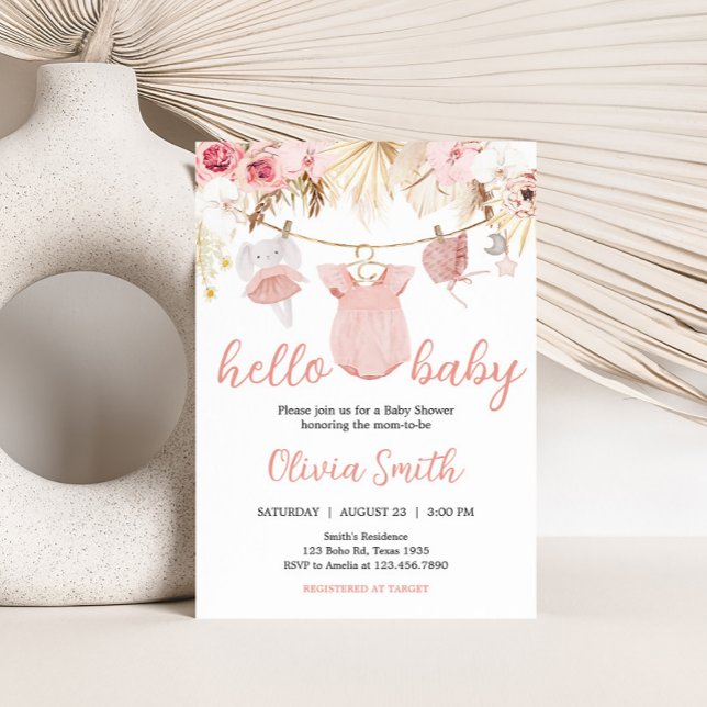 Pampas Grass Baby Clothes Kinderdusche Einladung (Baby Clothes Pampas Grass Baby Shower Invitation)