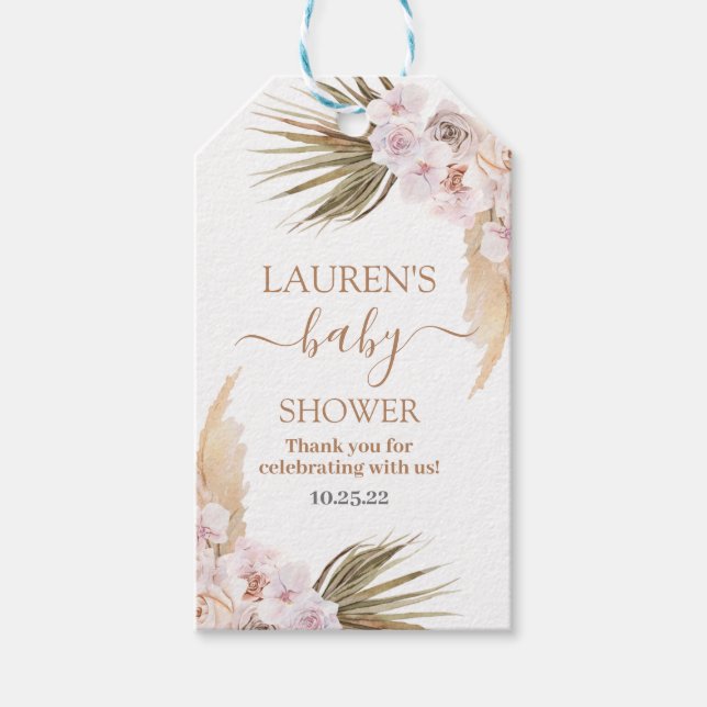 Pampas Grass Baby-Duschgeschenk-Tags Geschenkanhänger (Vorderseite)
