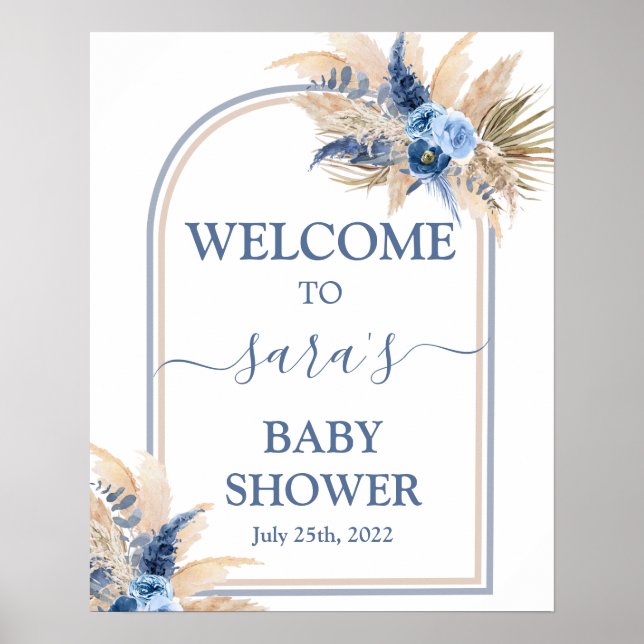 Pampas Grass Baby Shower Boy Begrüßungszeichen Poster (Vorne)