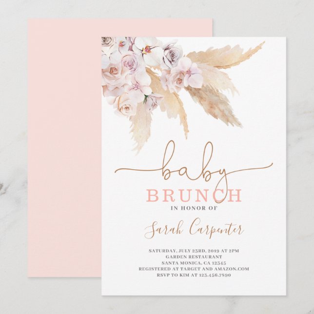 Pampas Grass Baby Showgirl Einladung (Vorne/Hinten)