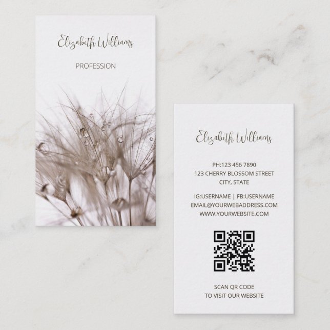 Pampas Grass Beige Sepia Foto | QR-Code Visitenkarte (Vorne/Hinten)
