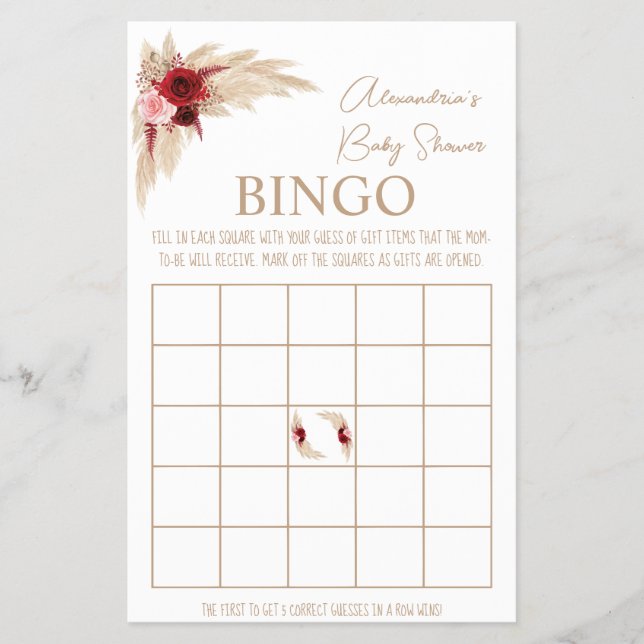 Pampas Grass Bingo Baby Duschkarte Flyer (Vorne)
