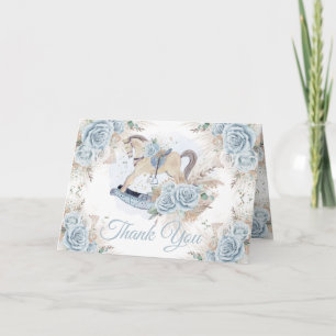 Pampas Grass Blue Floral Rocking Horse Baby Dusche Dankeskarte