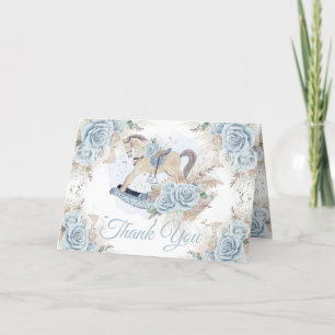 Pampas Grass Blue Floral Rocking Horse Baby Dusche Dankeskarte