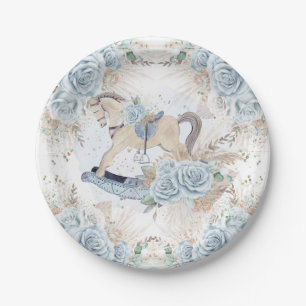 Pampas Grass Blue Floral Rocking Horse Baby Dusche Pappteller