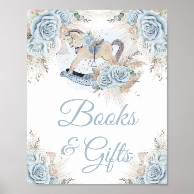 Pampas Grass Blue Floral Rocking Horse Bücher Gesc Poster (Vorne)