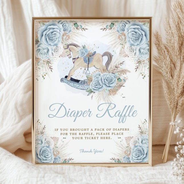 Pampas Grass Blue Floral Rocking Horse Diaper Poster (Von Creator hochgeladen)