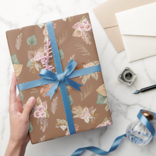 Pampas Grass & Blume auf Braun Geschenkpapier